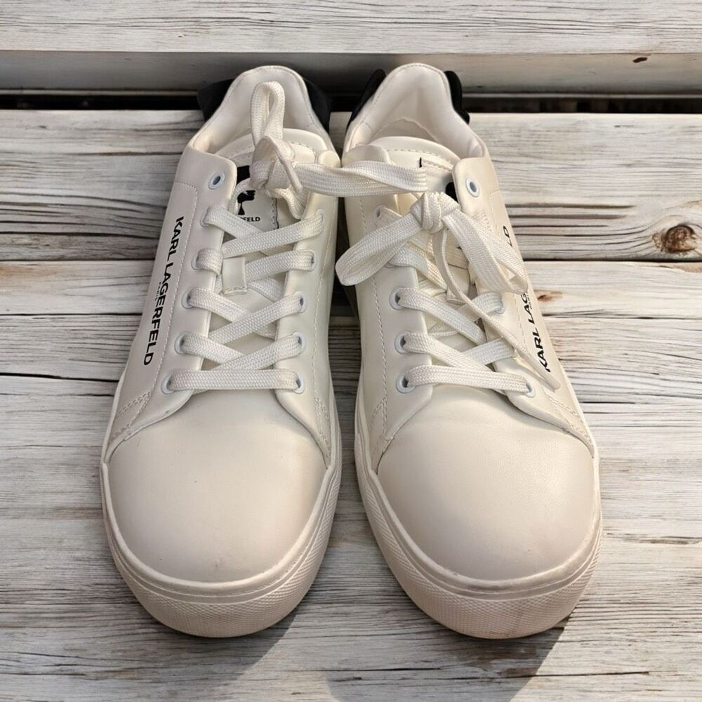 Karl Lagerfeld Paris Chella White Sneakers Cat & Oldmen Logo Women Sz 9